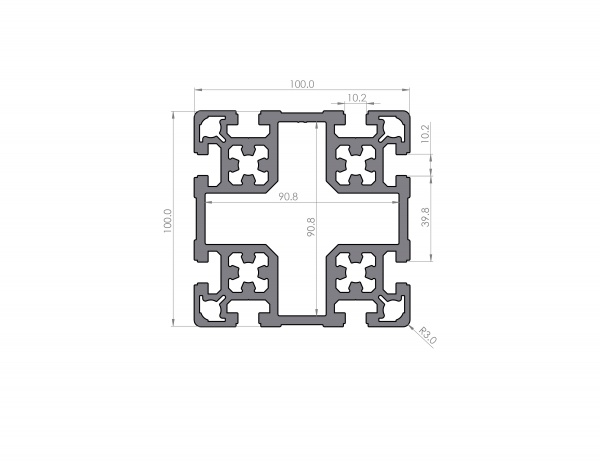 Aluminium profile 100x100 groove 10 B-type